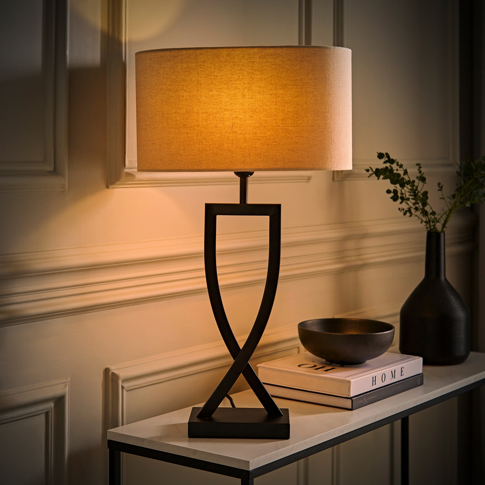 ValueLights Katniss Crossover Black and Natural Shade Metal LED Table Lamp Image 2