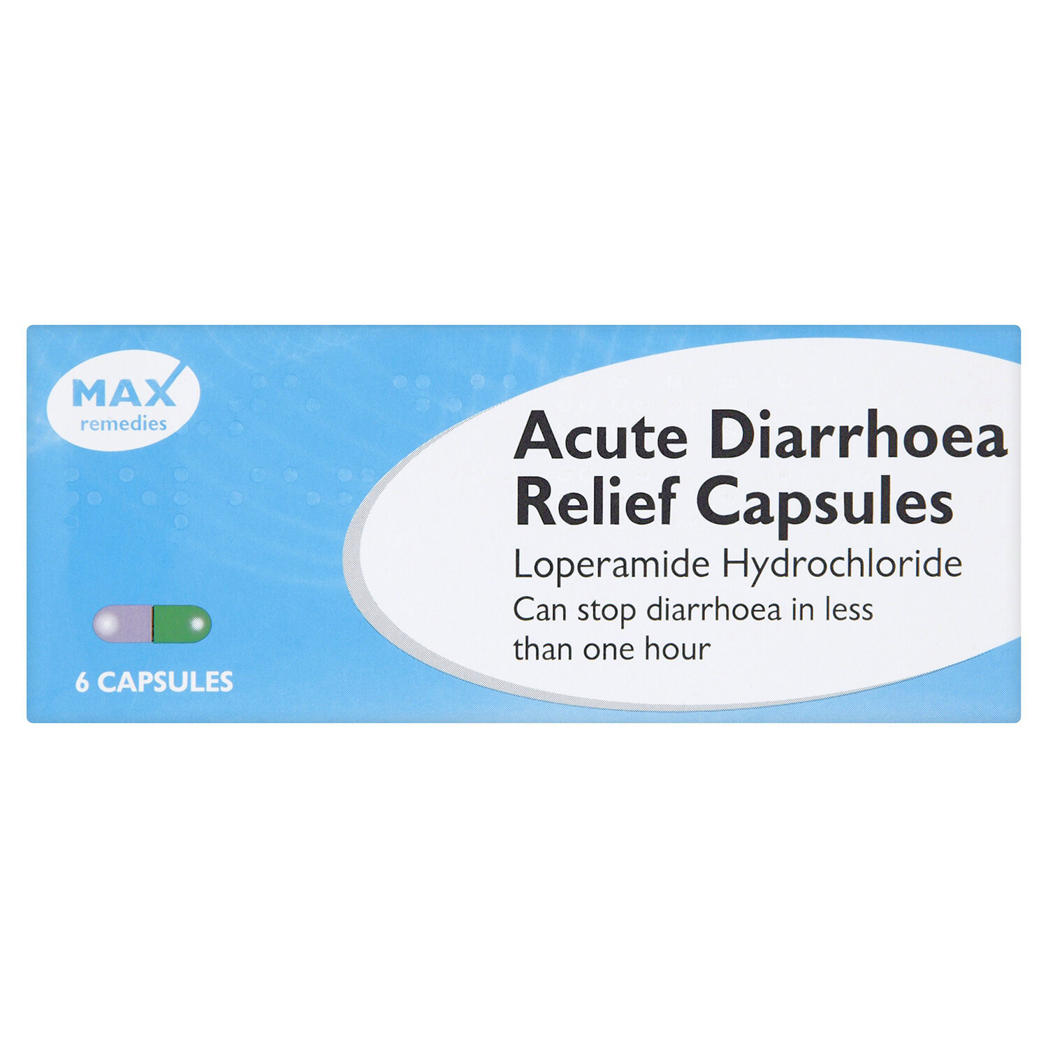 Max Remedies Acute Diarrhoea Relief Capsules 50g 6 Pack Image