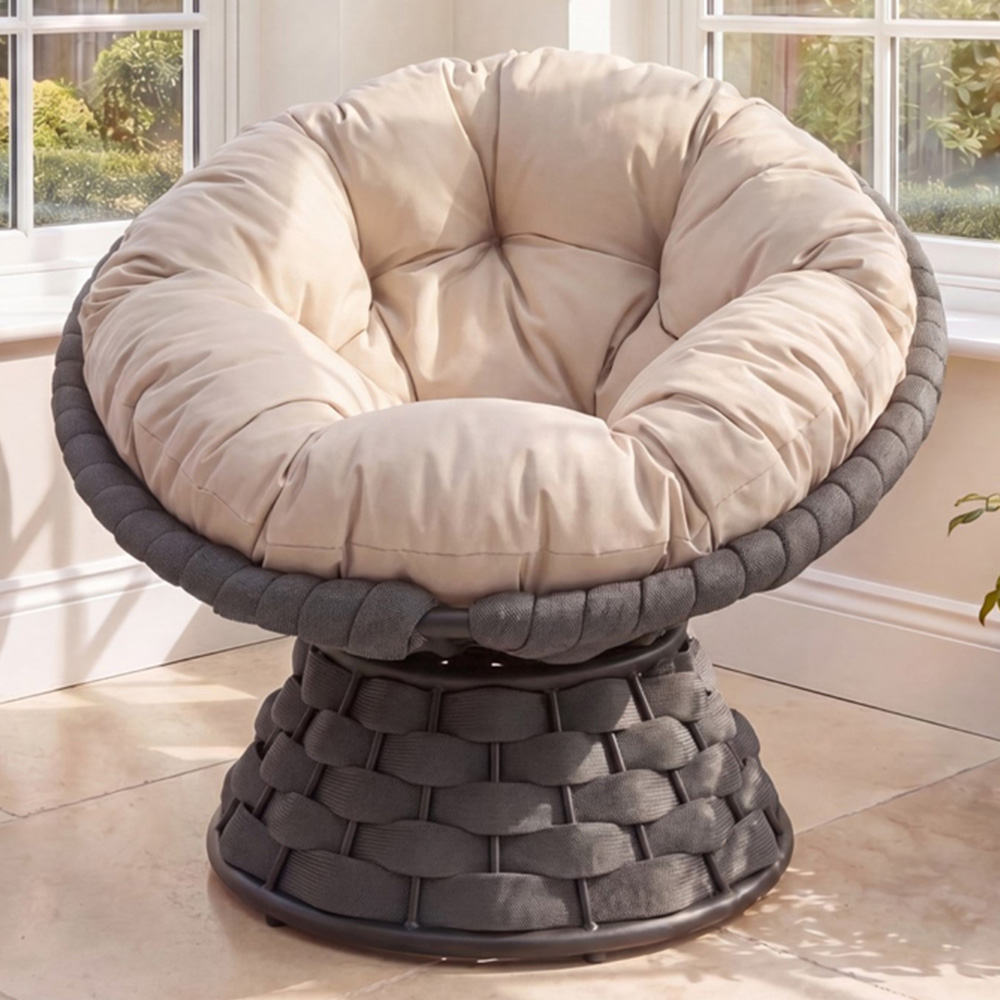 Artemis Home Calista Cream and Brown Swivel Papasan Chair with Cushion Image 1