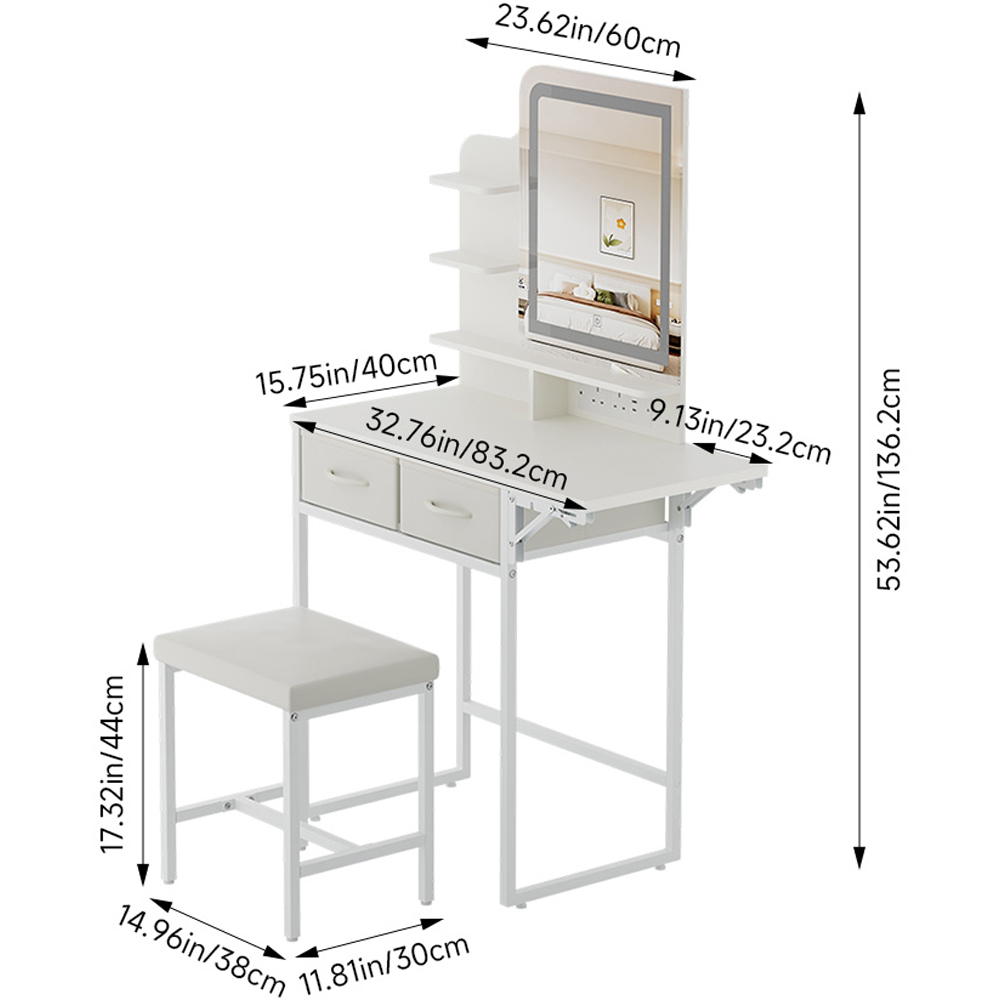 Living and Home 2 Drawer White LED Mirror Dressing Table Set Image 9