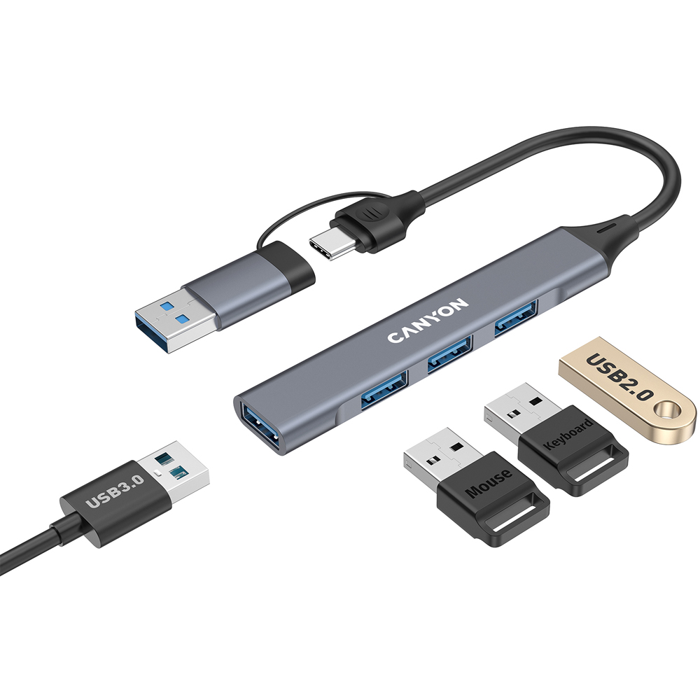 Canyon DS-02 4-in-1 Grey USB-C and USB-A Port Hub Image 2