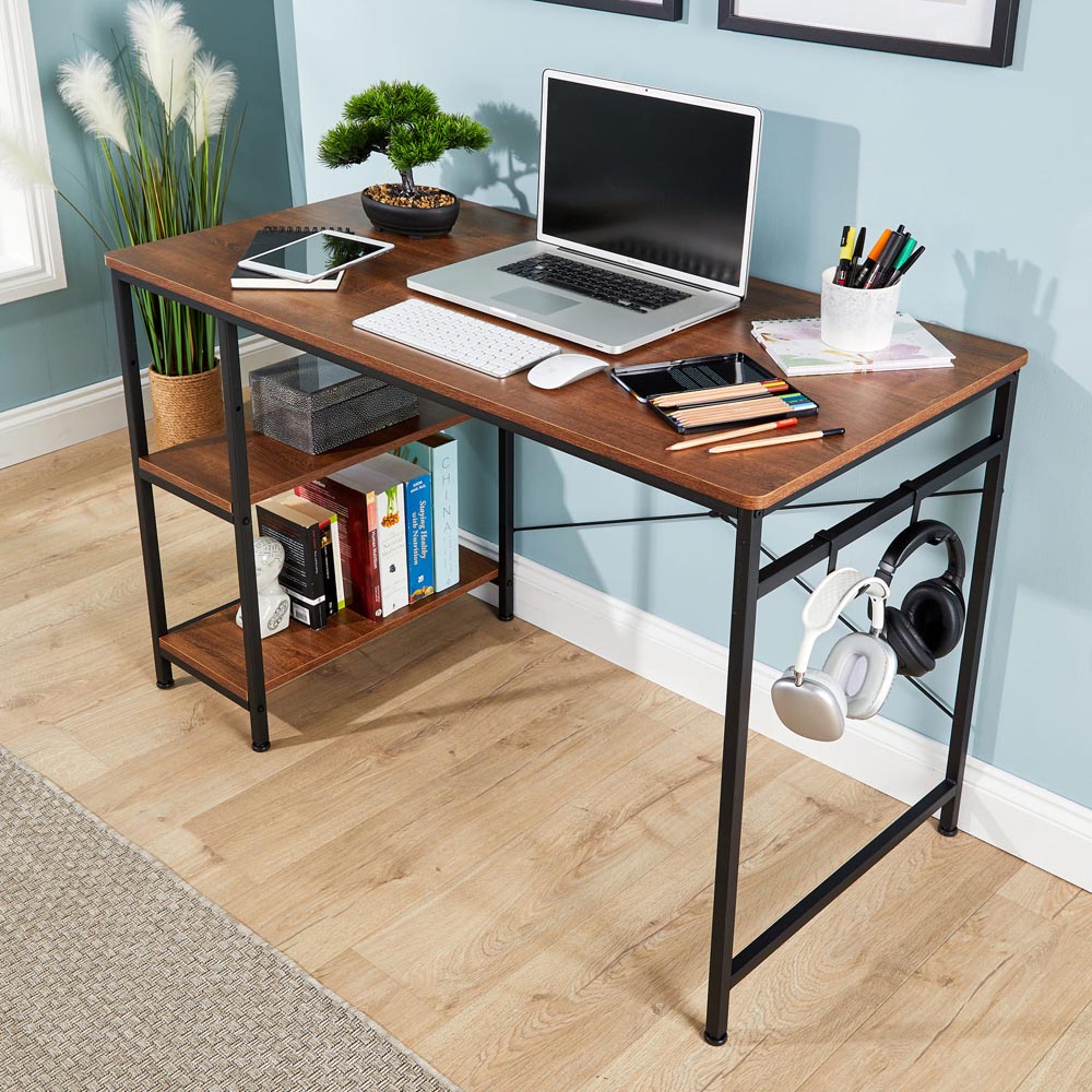 Home Source Stanton 2 Shelf Computer Desk with Hook Dark Oak Image 7