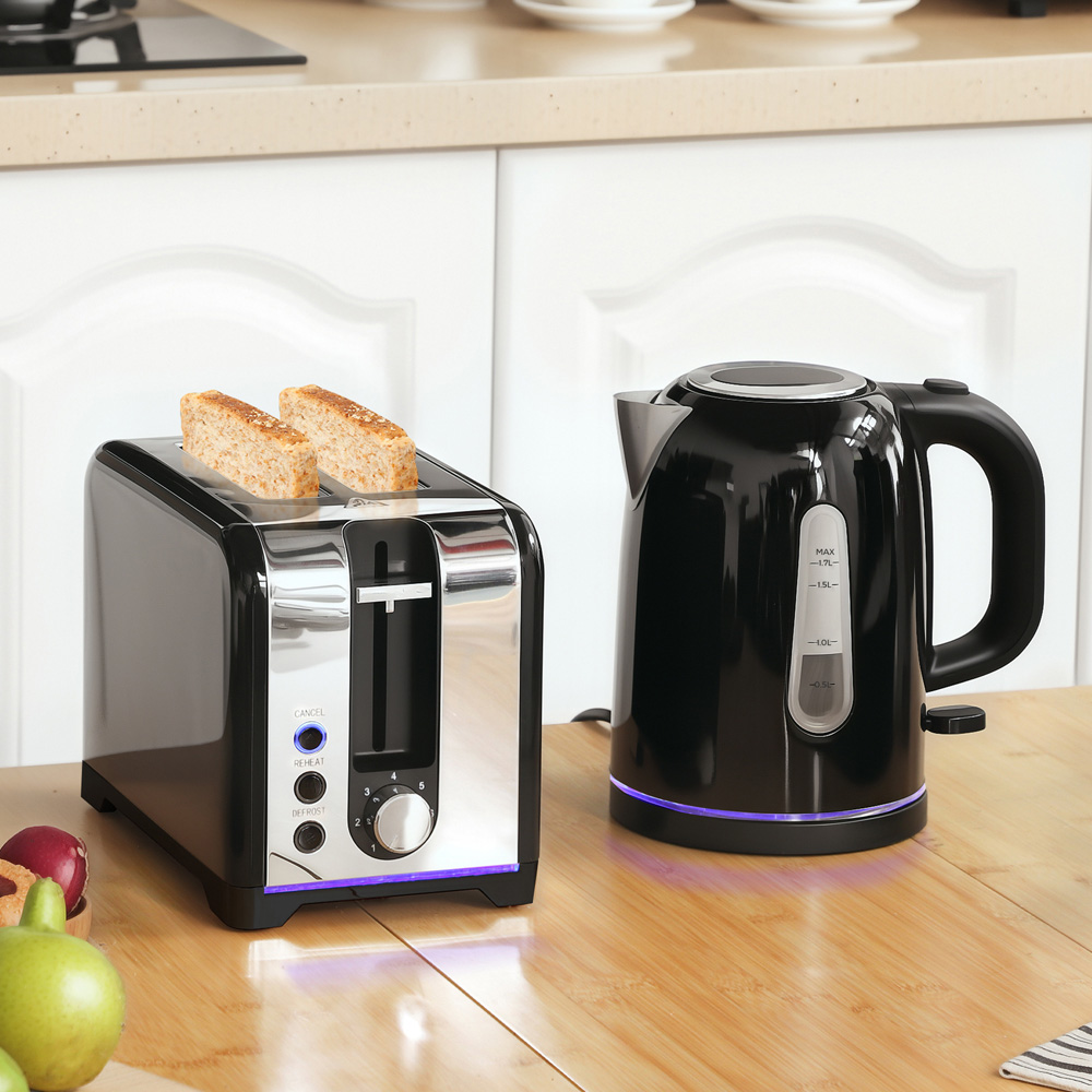 HOMCOM 800-285V70BK Black Rapid Boil 1.7L Jug Kettle and 2 Slice Toaster Set Image 2