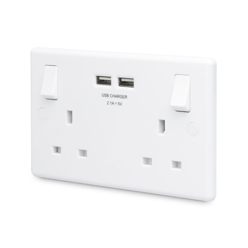 BG 2.1 Amp White Double USB Socket Image 1