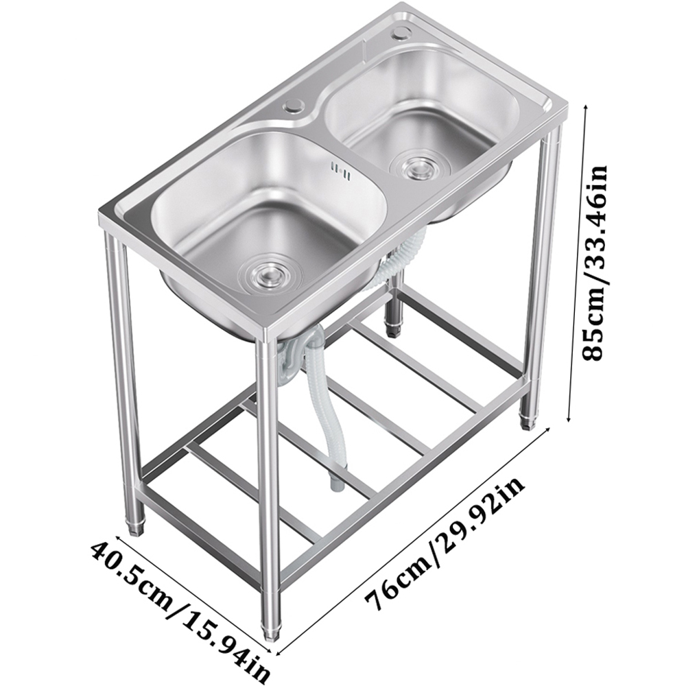 Living and Home Double Trough 201 Stainless Steel Commercial Sink Image 9