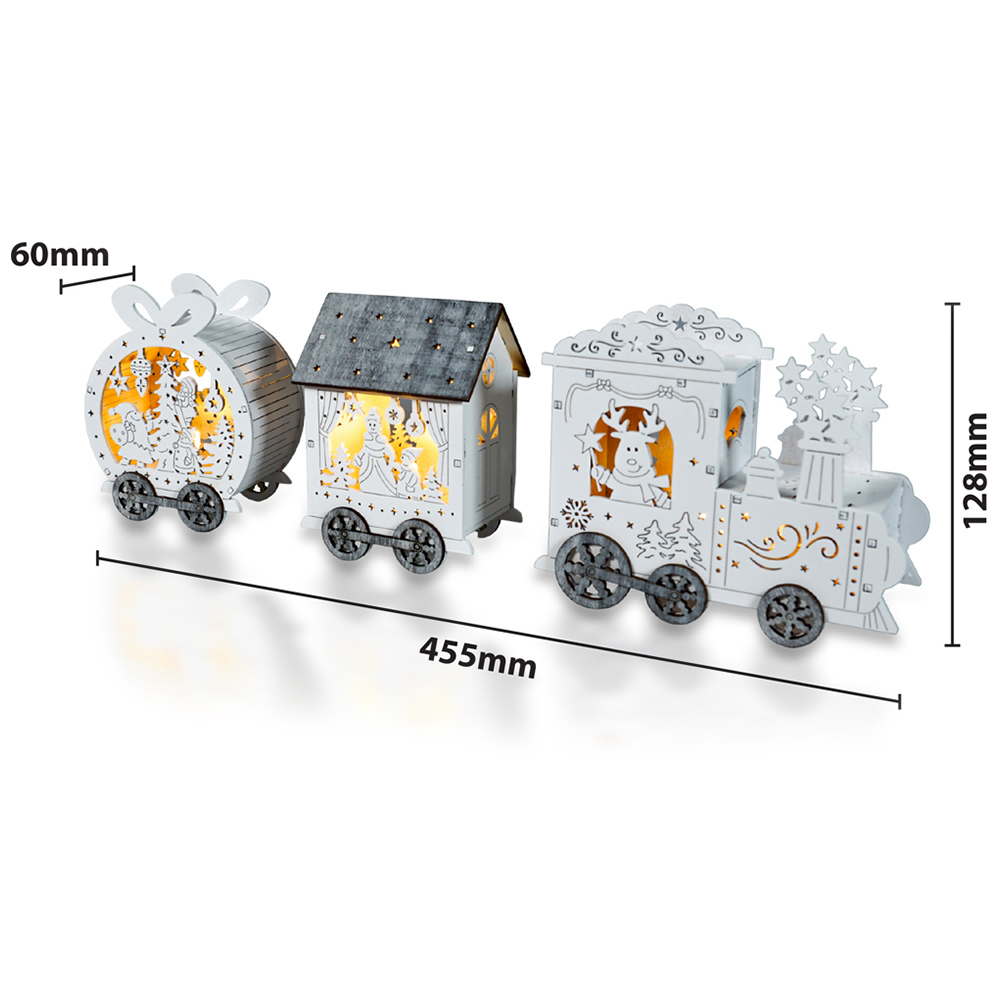 Xmas Haus White Light Up LED Wood Train Image 5