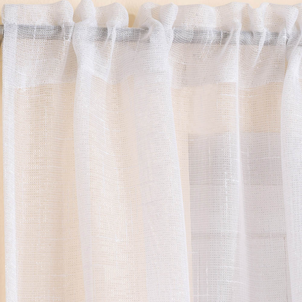 Tyrone Textiles Casablanca White Metallic Shimmer Pocket Header Voile Panel Curtains 140 x 137cm Image 3