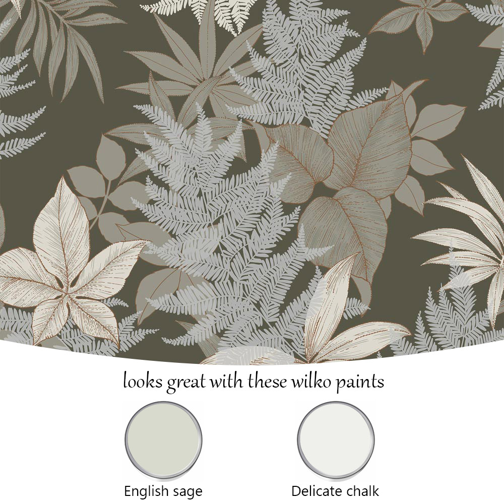 Grandeco Floral Field Fern Khaki Green Textured Wallpaper Image 4