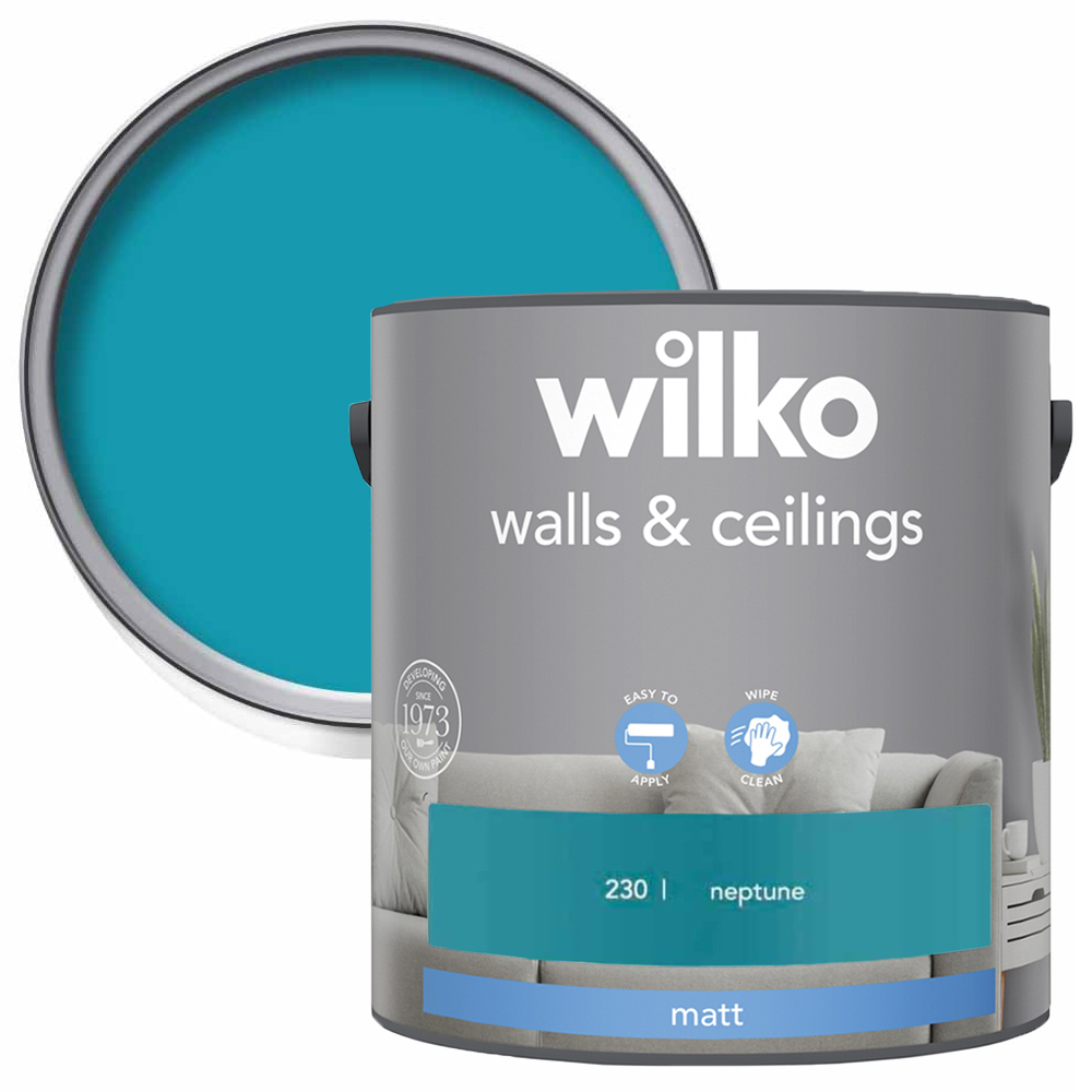 Wilko Walls & Ceilings Neptune Matt Emulsion Paint 2.5L Image 1