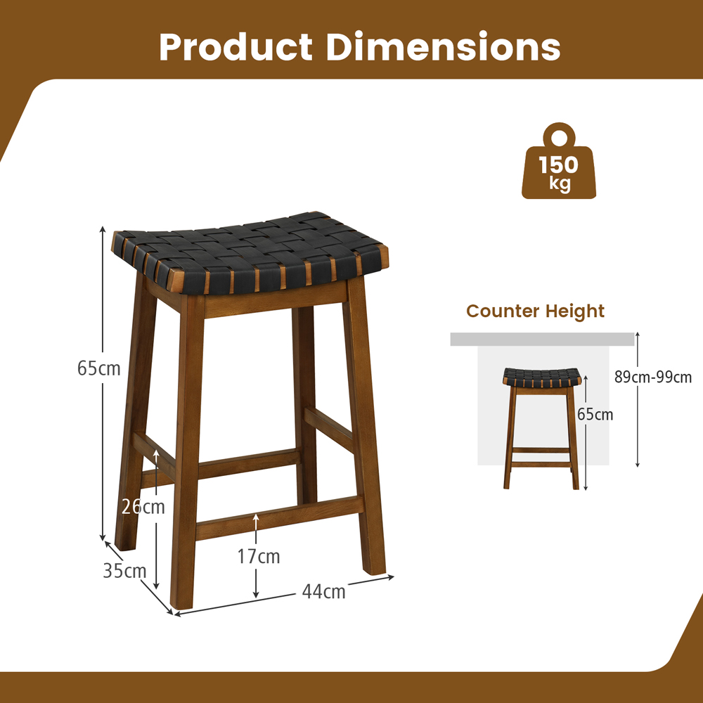 Costway Black Faux Leather Counter Height Saddle Bar Stool Set of 2 Image 9