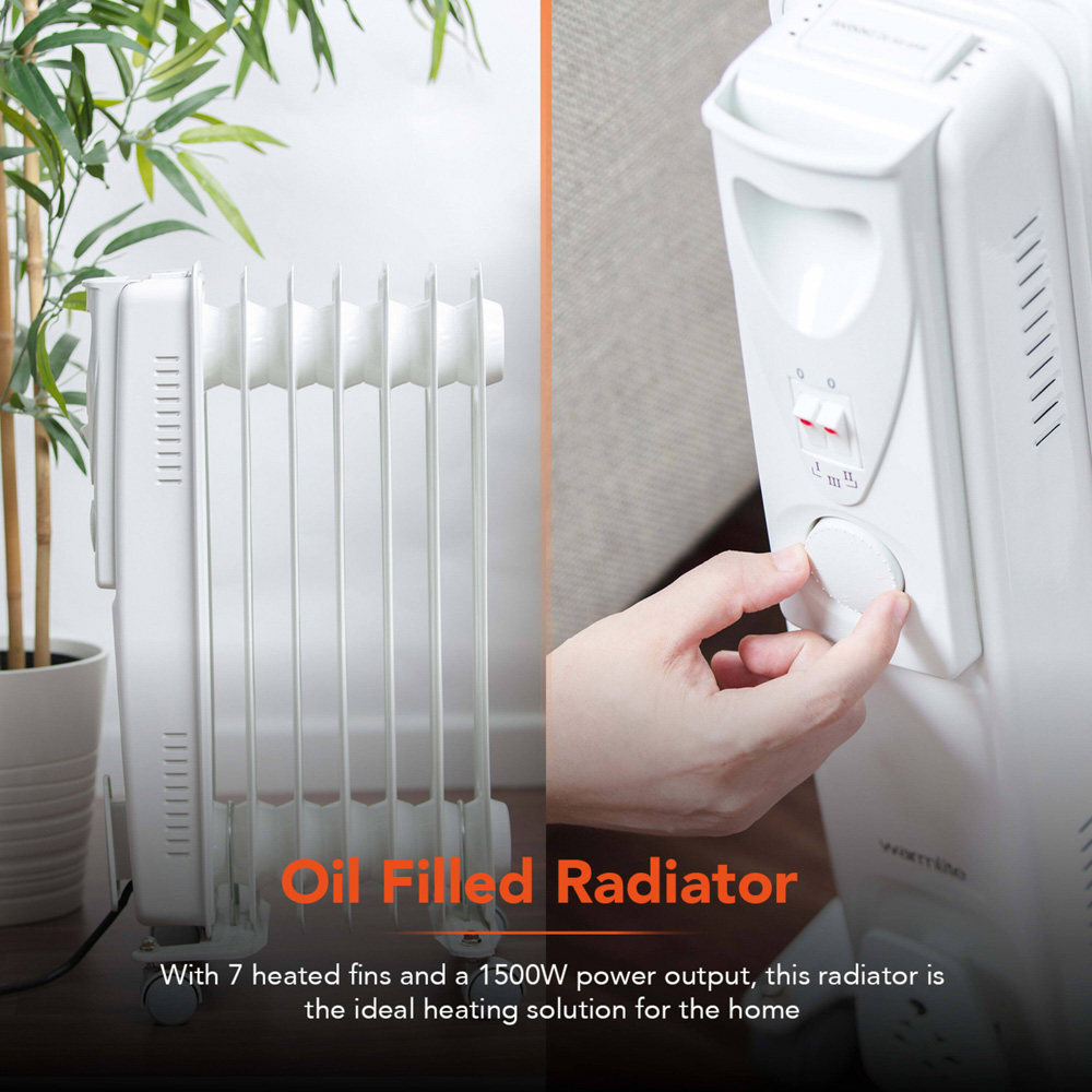 Warmlite 7 Fin White Oil Filled Radiator with Adjustable Thermostat 1500W Image 3