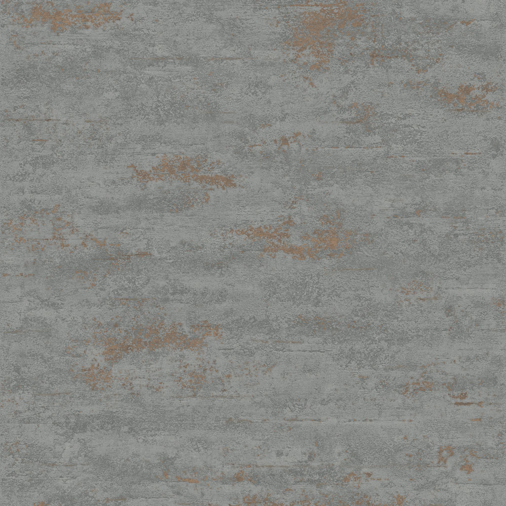 Grandeco On The Rocks Distressed Concrete Stone Charcoal Grey and Copper Wallpaper Image 1
