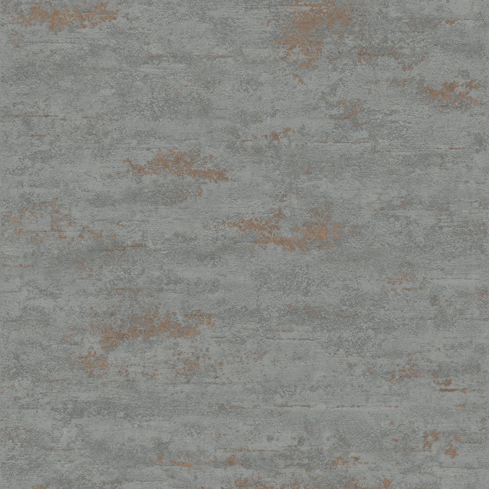 Grandeco Charcoal Grey and Copper On The Rocks Distressed Concrete Stone Textured Wallpaper Image
