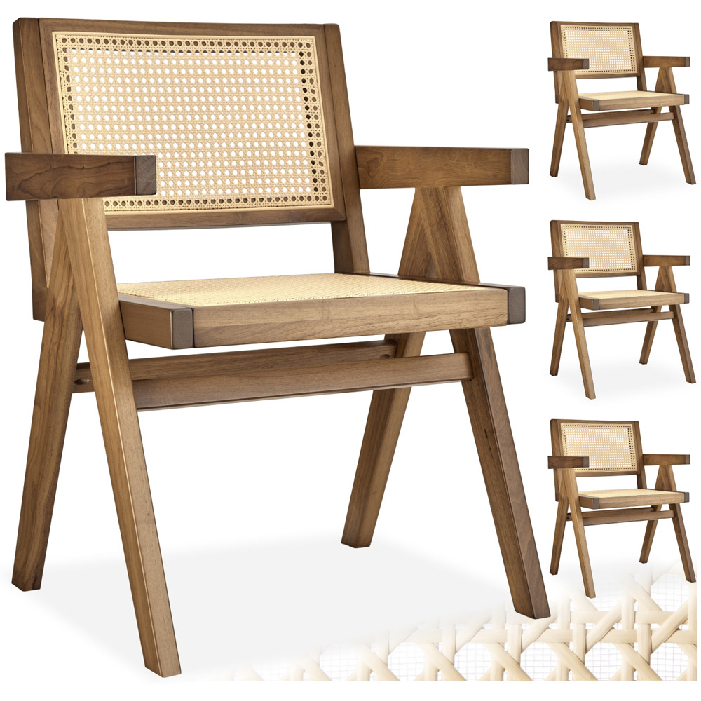 Tectake Lizzy Set of 4 Light Oak Rattan Backrest Dining Chair Image 2