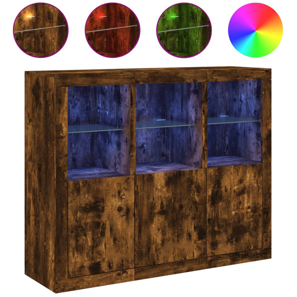 vidaXL 3 Door 6 Shelf Smoked Oak Sideboard with RGB LED Lights Image 2