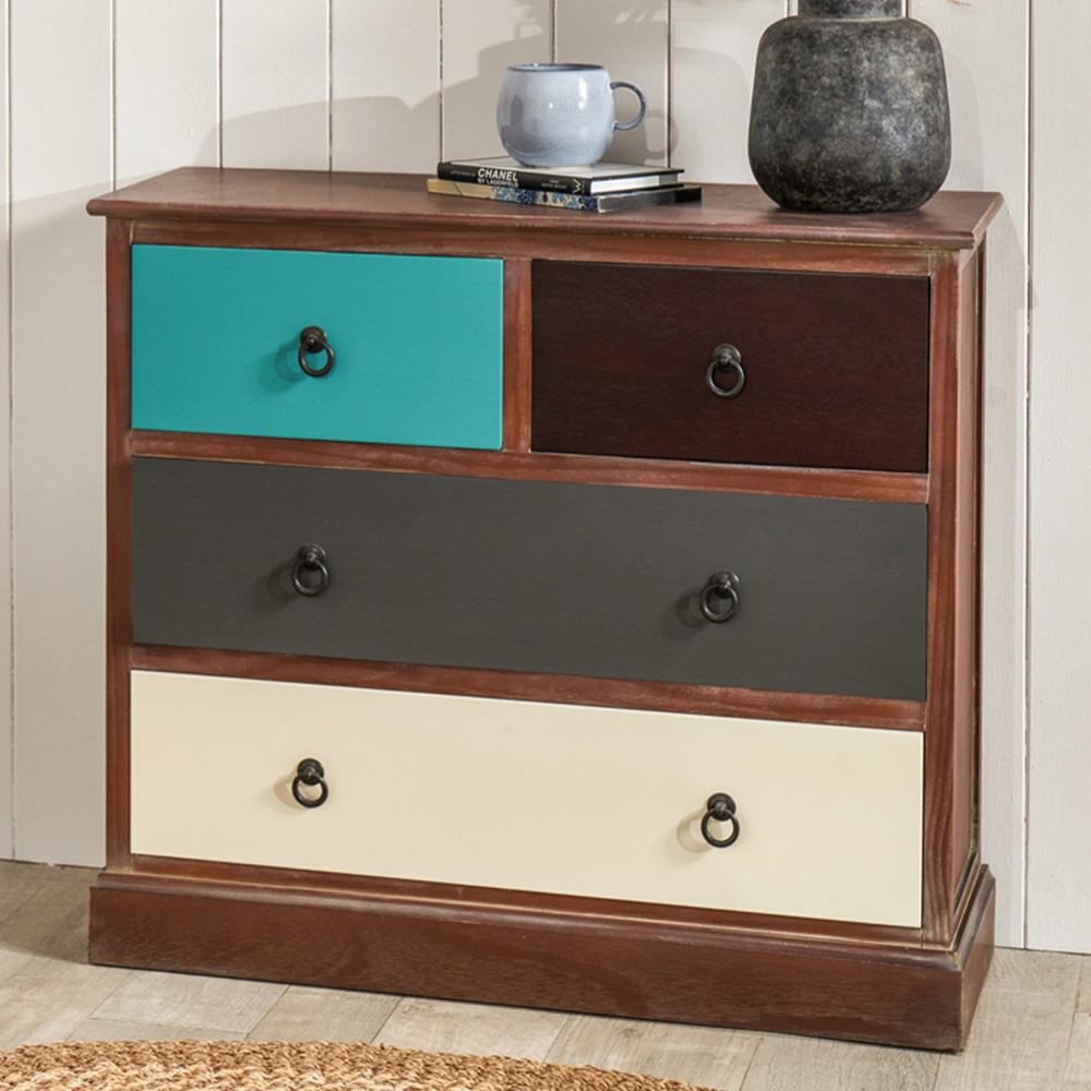Pacific Lifestyle Loft 4 Drawer Multicolour Pine Wood Chest of Drawers Image 1