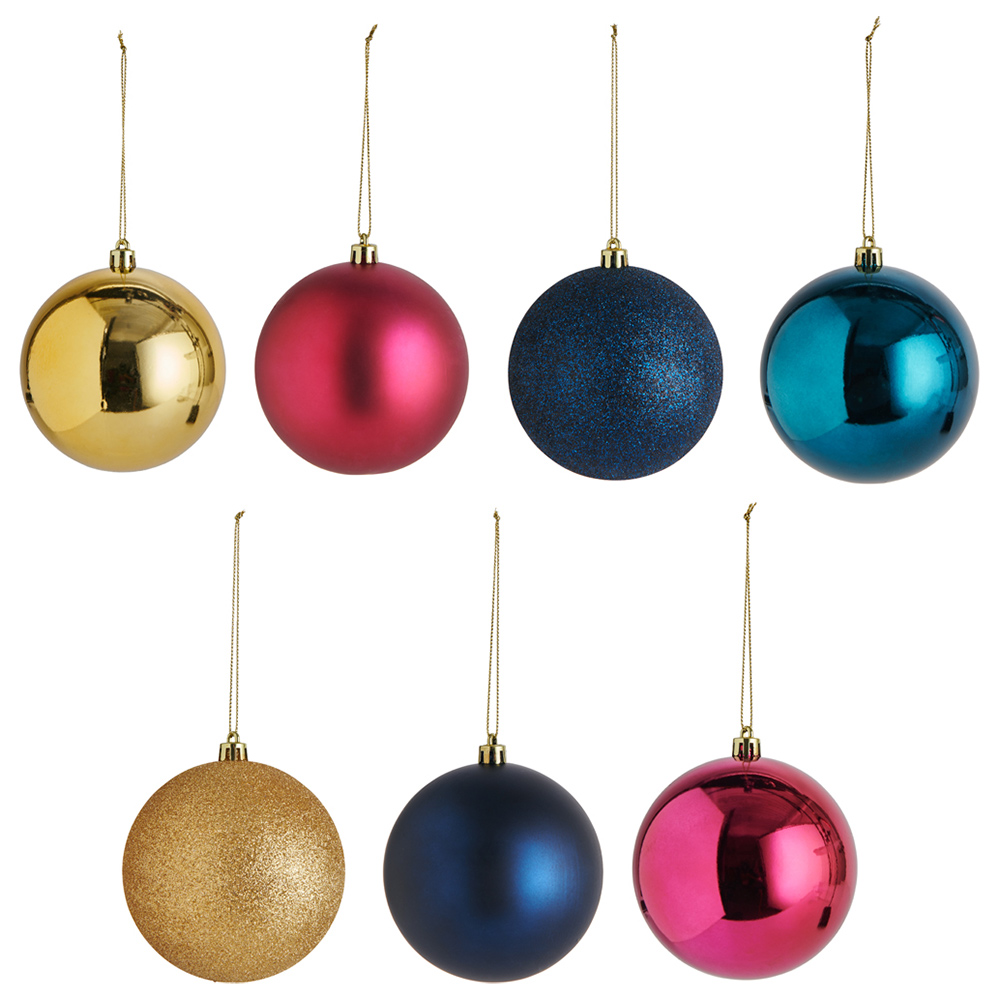 Wilko 100mm Majestic Baubles 7 Pack Image 1