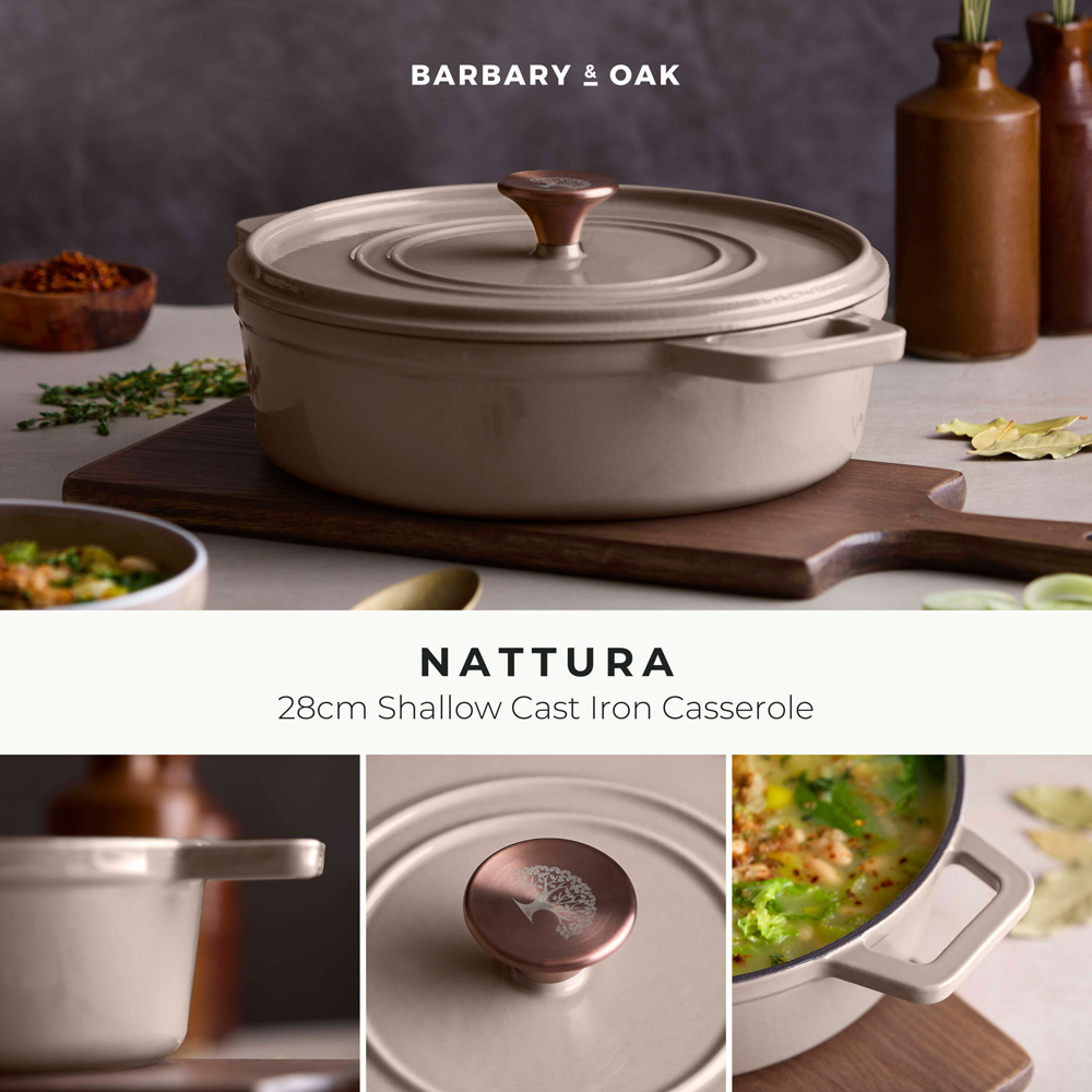 Barbary & Oak Nattura 28cm Cashmere Cast Iron Shallow Casserole Dish with Lid Image 2