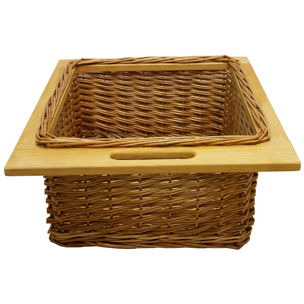 Kukoo Brown Beech and Rattan Wicker Pull Out Kitchen Basket Image 1