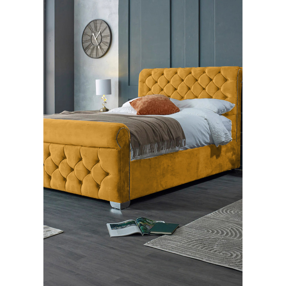 Eleganza Home Veneta Super King Size Mustard Plush Velvet Bed Frame with Chesterfield Headboard Image 3