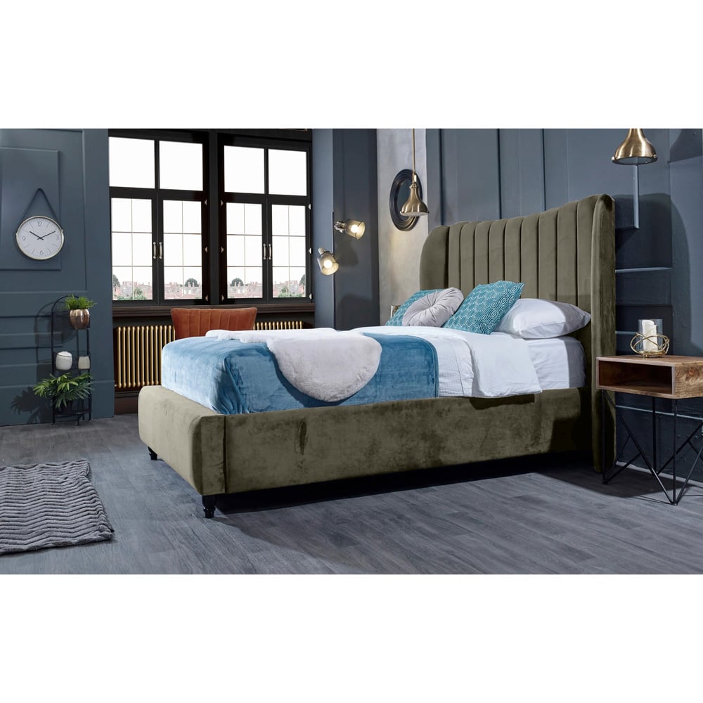 Eleganza Home Carli Super King Size Grey Plush Velvet Bed Frame with Lined Headboard Image 4
