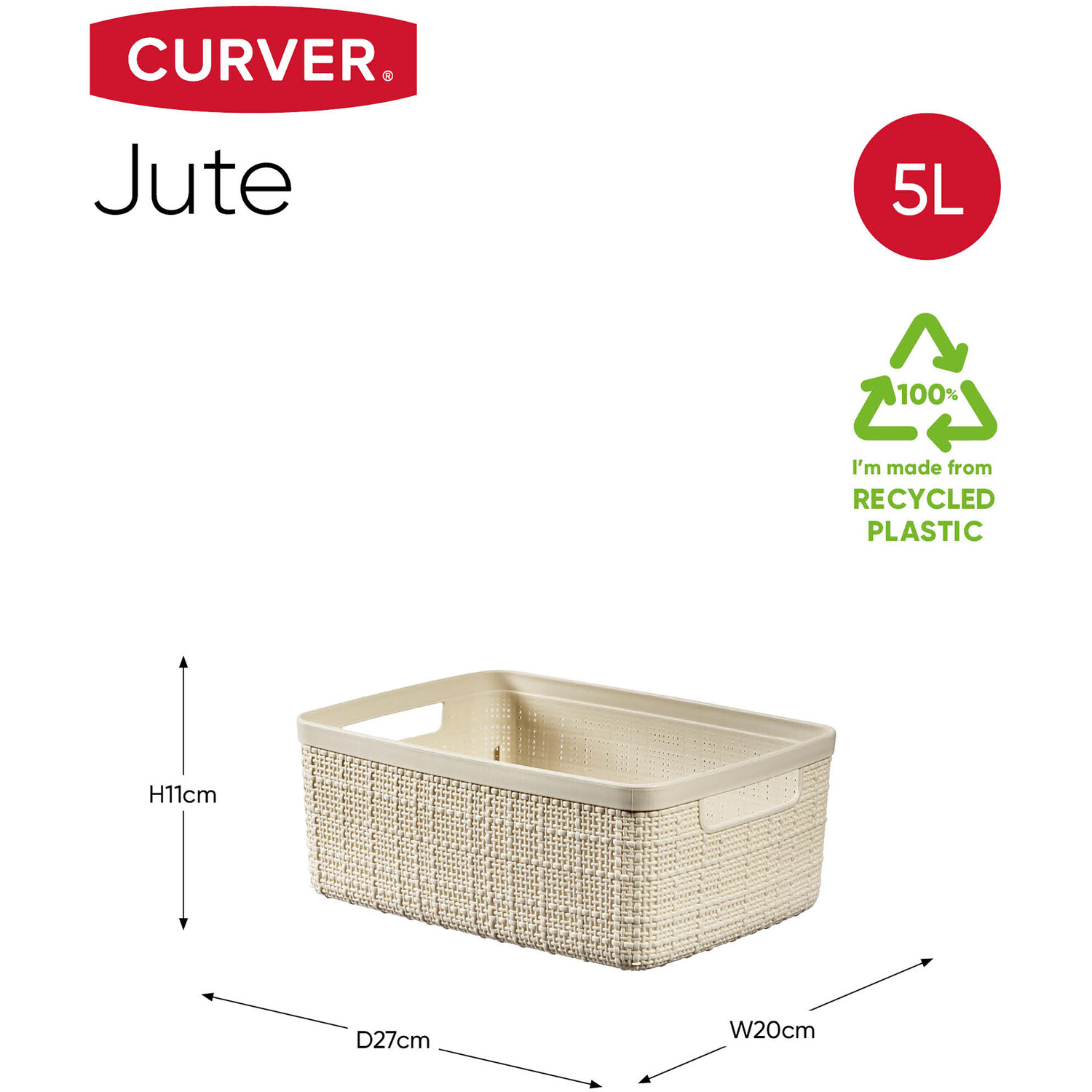 Curver 180g 4.5L Off White Jute Design Storage Basket Image 6
