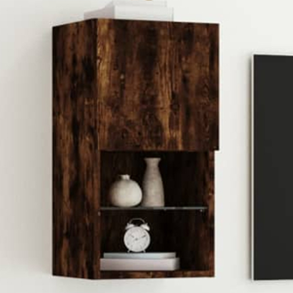 vidaXL Single Door 2 Shelf Smoked Oak Wall Mounted TV Cabinet Set of 2 Image 1