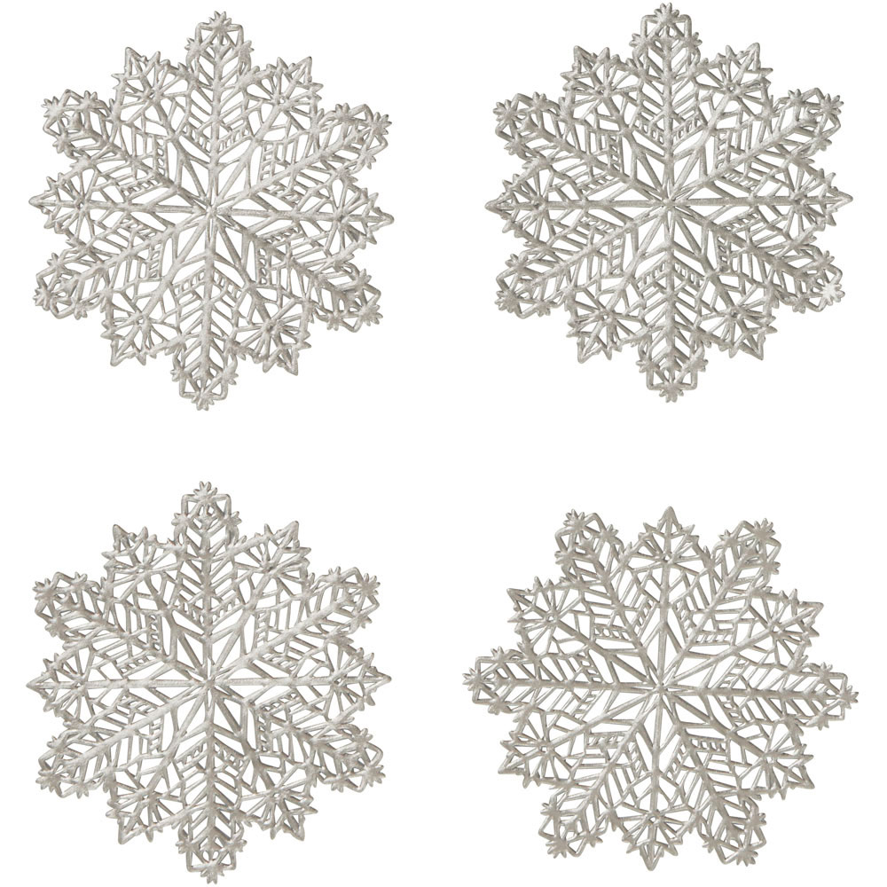 Wilko Silver Snowflake Coasters 4 Pack Image 1