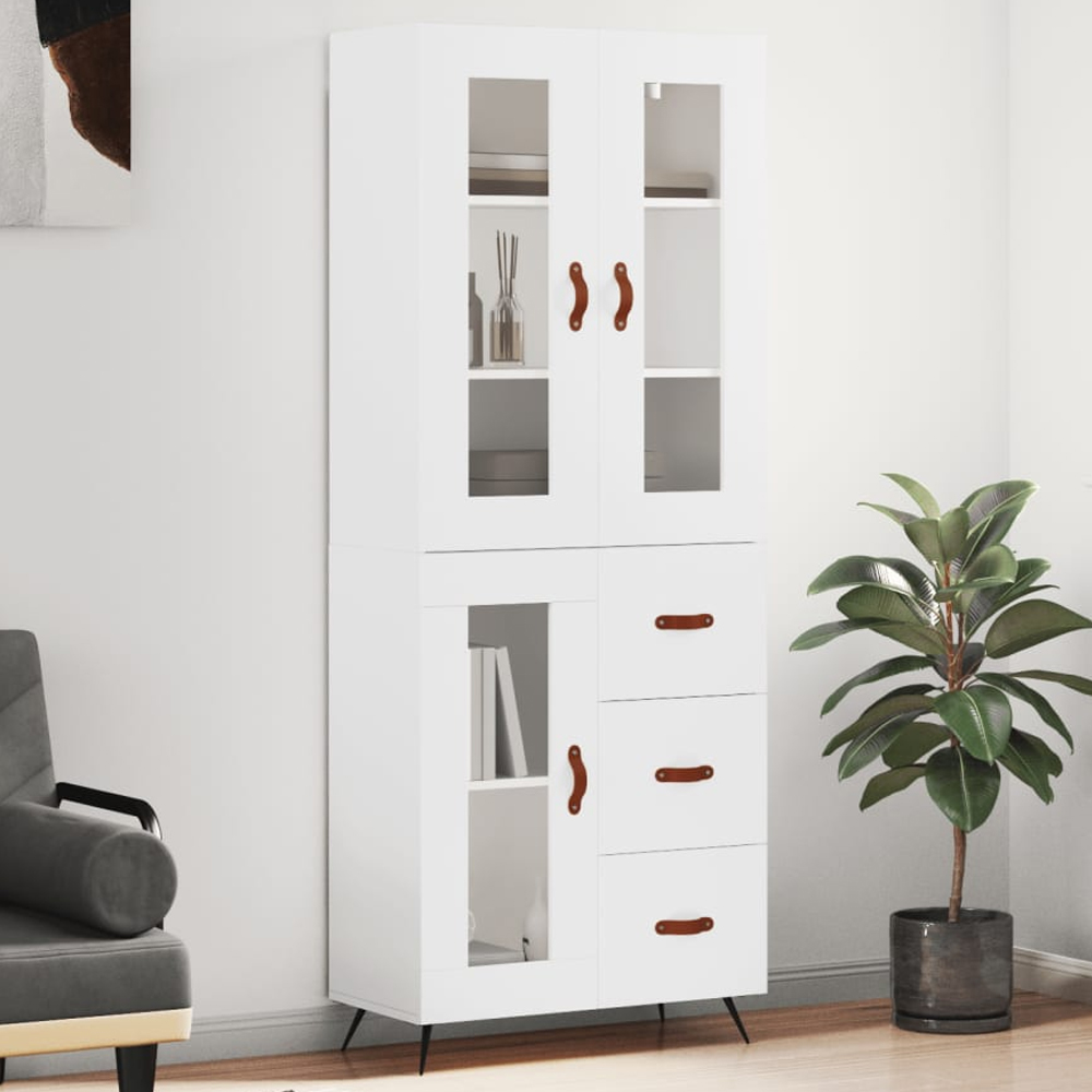 vidaXL 3 Glass Door 3 Shelf White Highboard with Metal Legs Image 1