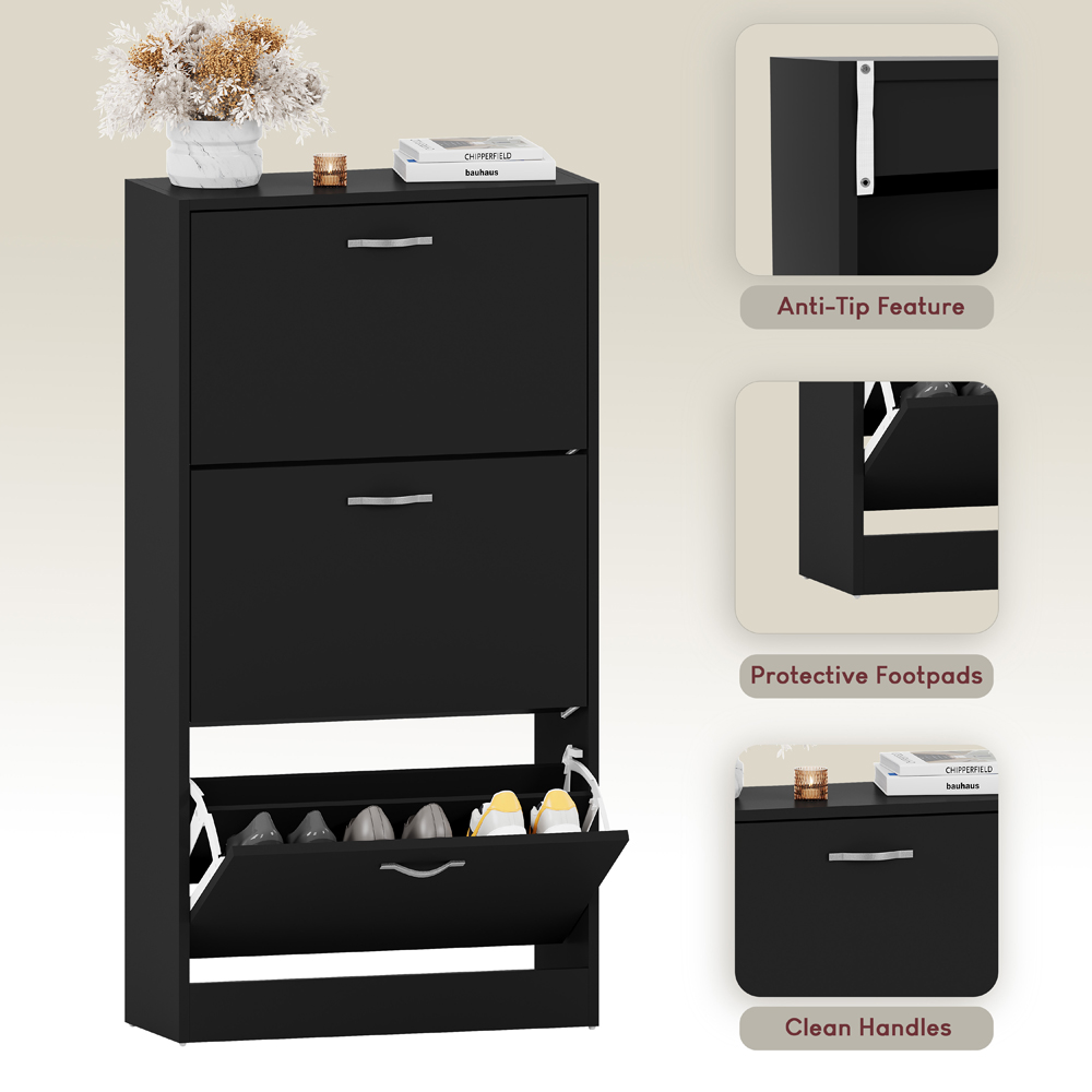 VIDA DESIGNS Black 3-Drawer Shoe Cabinet Rack Image 5