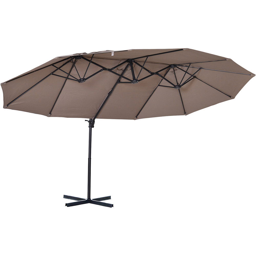 Outsunny Brown Crank Handle Double Canopy Parasol Image 1