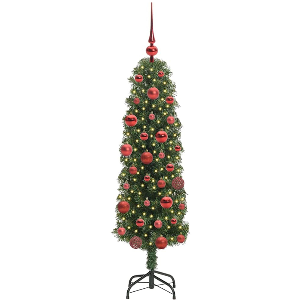 vidaXL Green Artificial Christmas Tree with Pinecones LEDs Red Decoration Ornaments 5ft Image 1