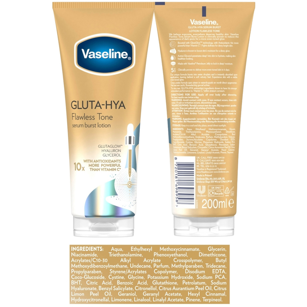 Vaseline Gluta-Hya Flawless Serum Burst Glow Body Lotion 200ml 3 Pack Image 8
