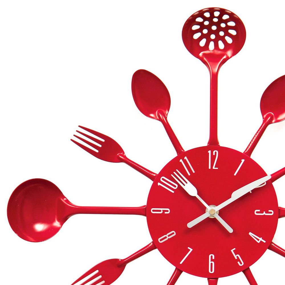 Premier Housewares Red Cutlery Metal Wall Clock Image 3