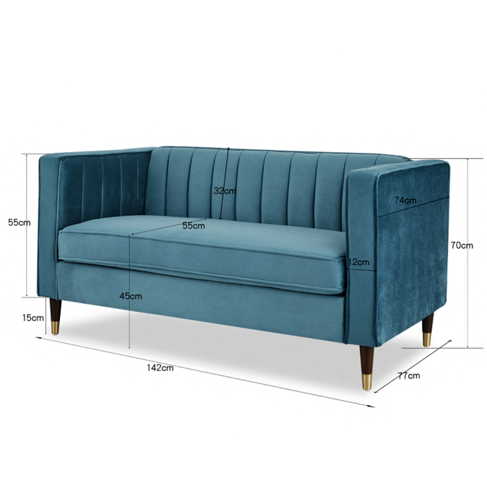 Home Detail Thomas 2 Seater Blue Velvet Sofa Image 8