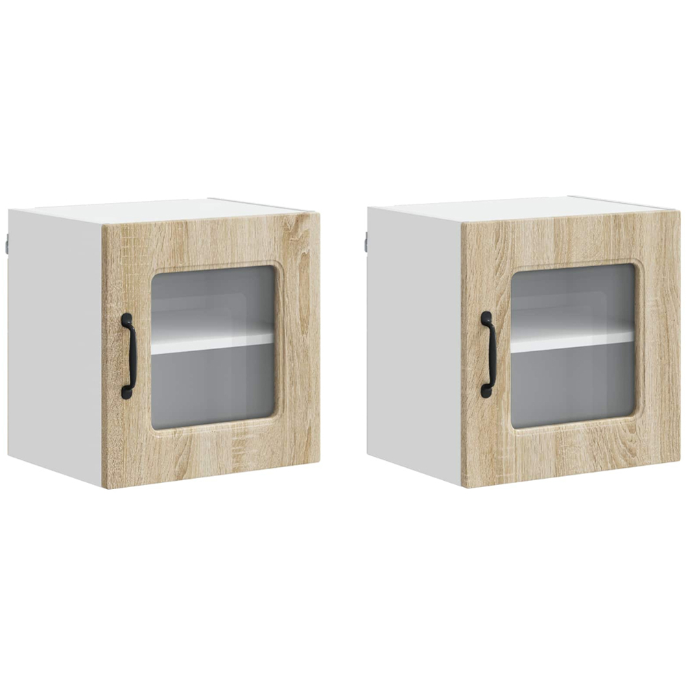 vidaXL Kalmar Single Glass Door Sonoma Oak Wall Mounted Kitchen Cabinet Set of 2 Image 2