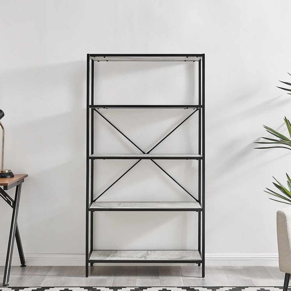 Furniture Box Kelton Black and White Marble Box Shelf Unit Image 3
