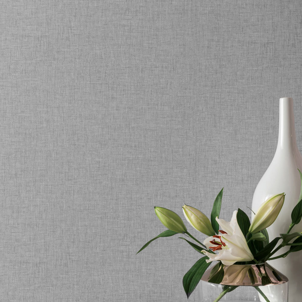 Arthouse Linen Texture Medium Grey Wallpaper Wilko