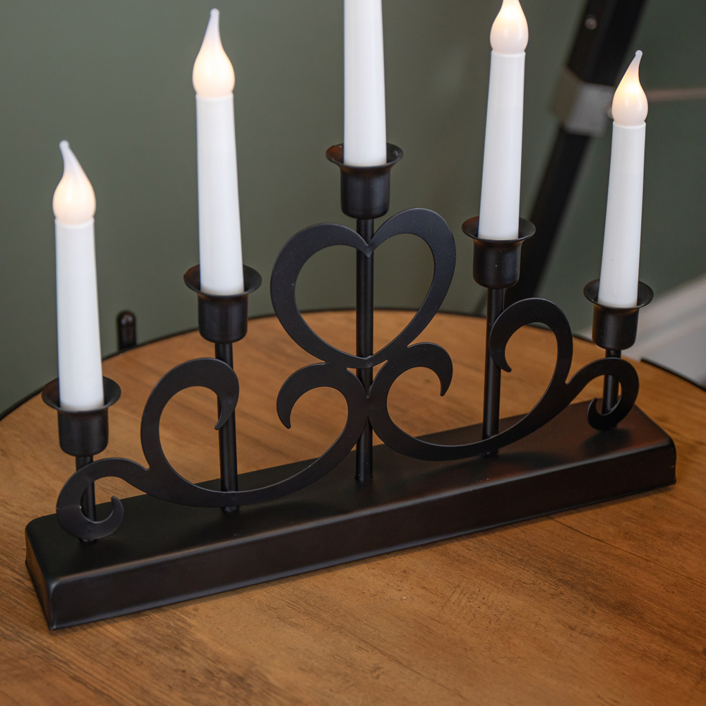 Samuel Alexander 5 Warm White LED Black Metal Light Up Christmas Candle Bridge 32cm Image 6