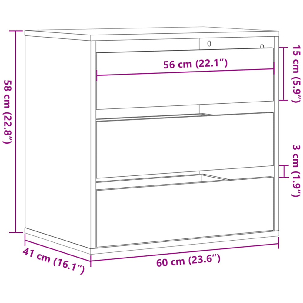 vidaXL 3 Drawer Sonoma Oak Wooden Chest of Drawers Image 9
