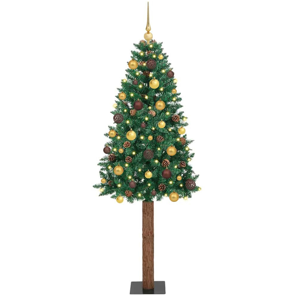 vidaXL Green Artificial Christmas Tree with Pinecones LEDs Bronze and Gold Ornaments 7ft Image 1