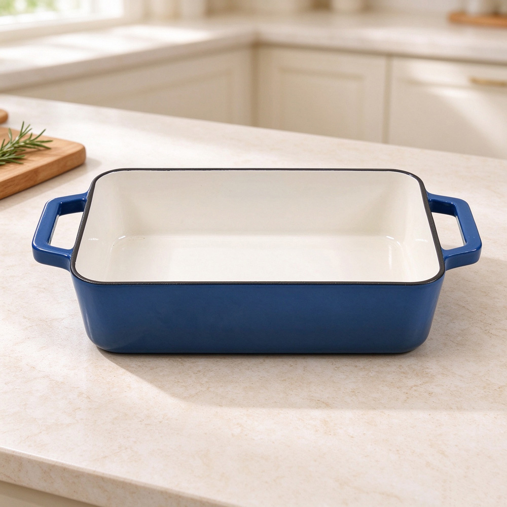 Living and Home 3.2L Blue Enamelled Cast Iron Rectangular Baking Dish Image 2