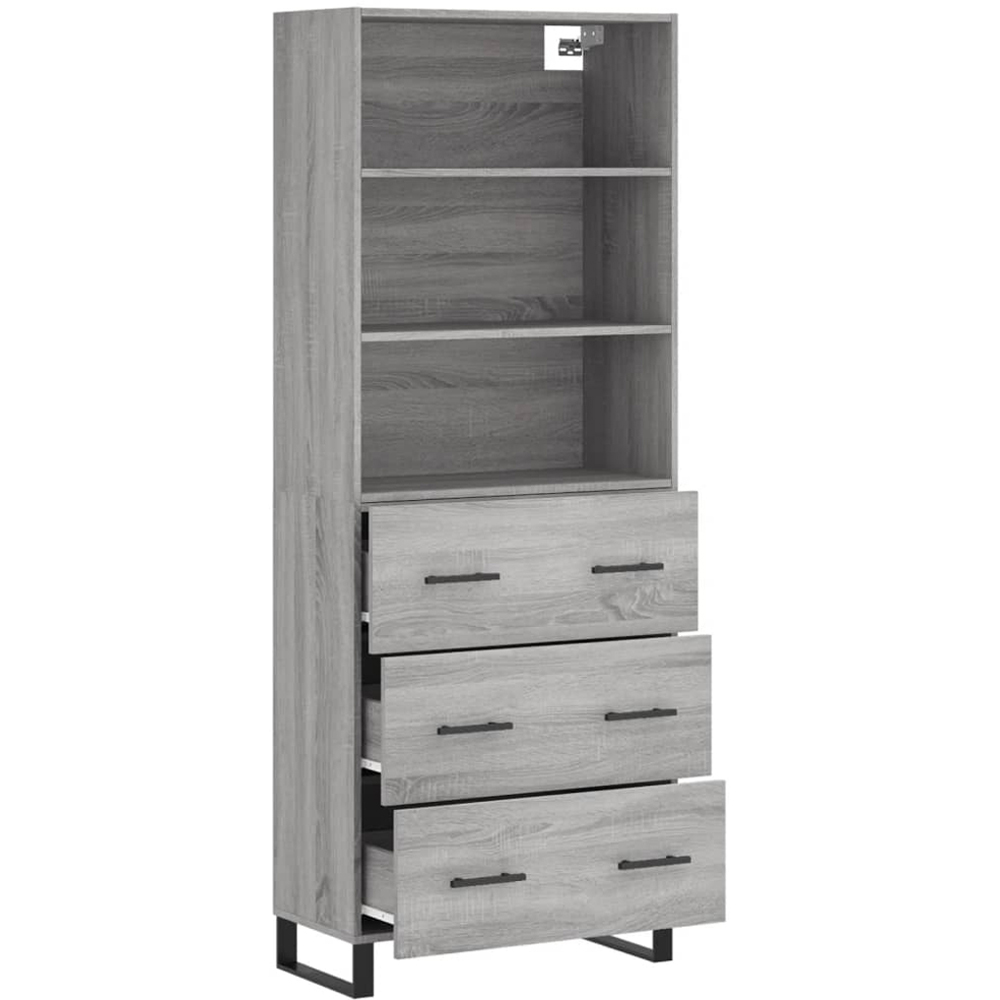 vidaXL 3 Drawer 3 Shelf Grey Sonoma Oak Wooden Cabinet Image 4