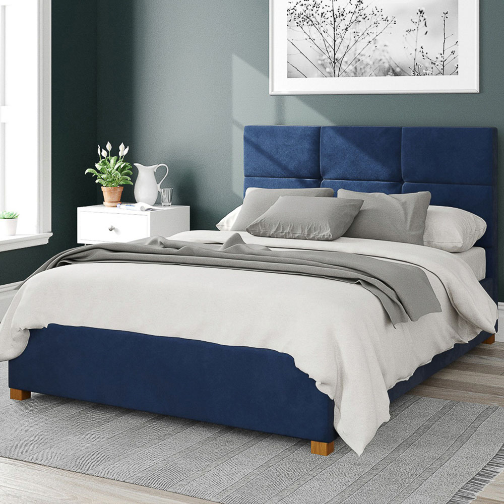 Aspire Caine Single Navy Plush Velvet Ottoman Bed Image 1