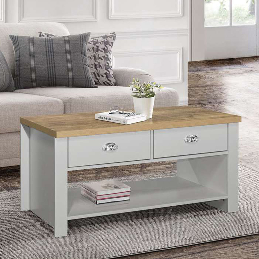 Highgate 2 Drawer Grey and Oak Coffee Table Image 6