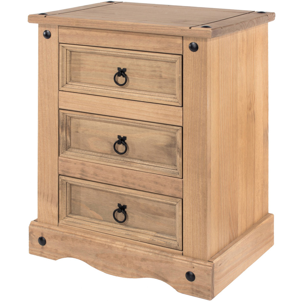 Core Products Corona 3 Drawer Antique Pine Bedside Cabinet Image 4