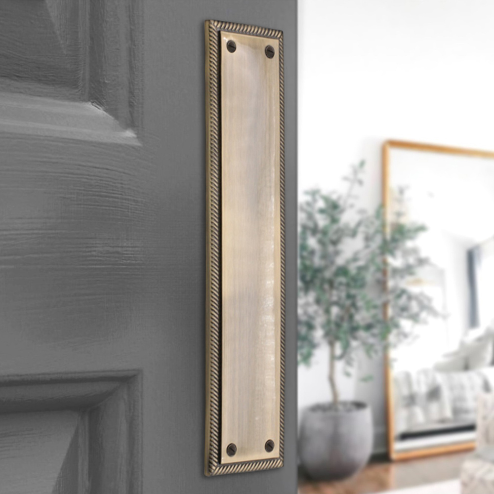 Spira Brass Georgian Plain Square Antique Brass Finger Plush Plate 300mm Image 2