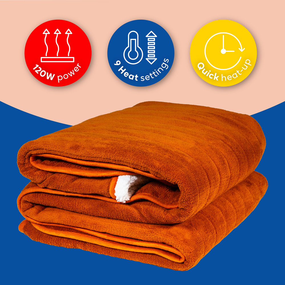 Russell Hobbs Orange Sherpa and Microfleece Heated Throw with Controller 130 x 180cm Image 7