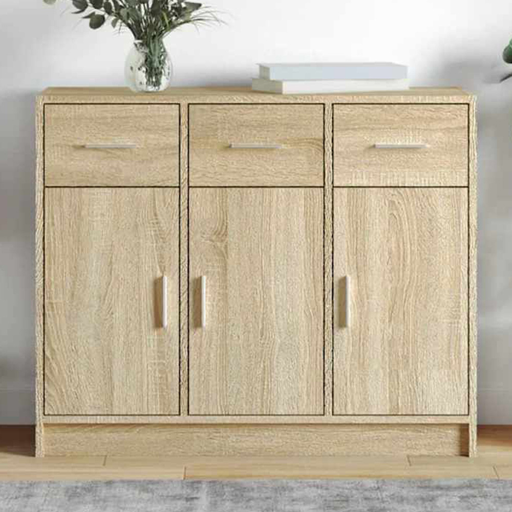 vidaXL 3 Door 3 Drawer Sonoma Oak Sideboard Image 1