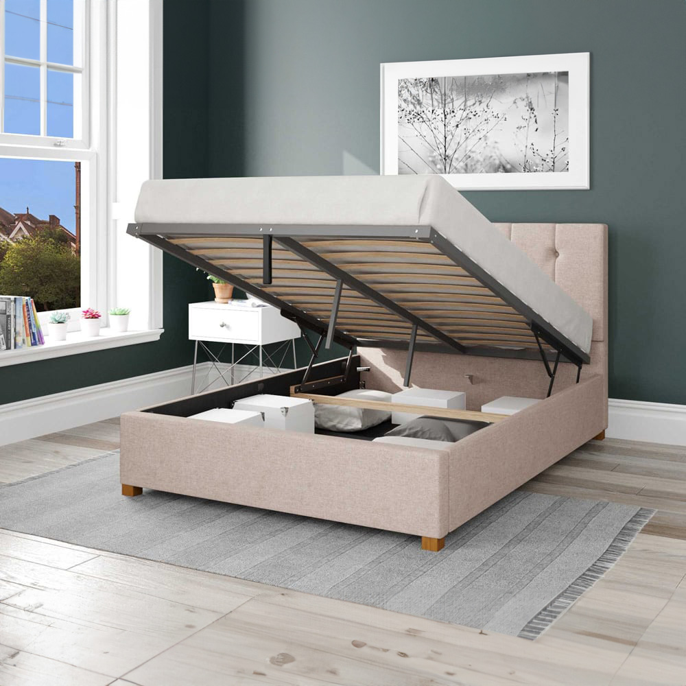 Aspire Hepburn Double Natural Saxon Twill Ottoman Bed Image 2